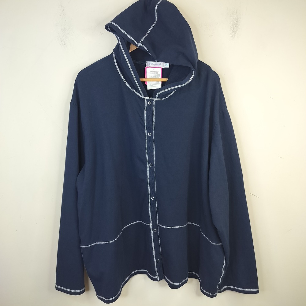 Fresh Produce Active Jacket Hooded Cardigan 2X Snap Front Sporty Indigo Blue USA